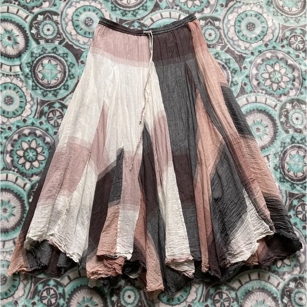 Sundance Boho Long Layered Peasant Skirt Lagenlook Women XS Pink Gray Plaid - Picture 6 of 13